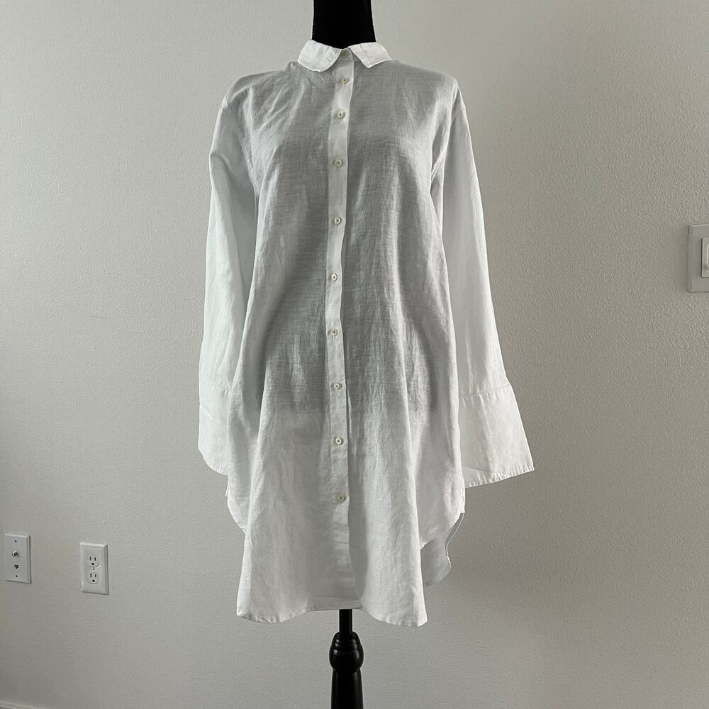 J Crew Relaxed Fit Beach Shirt In Linen Cotton Small White FLAWS
